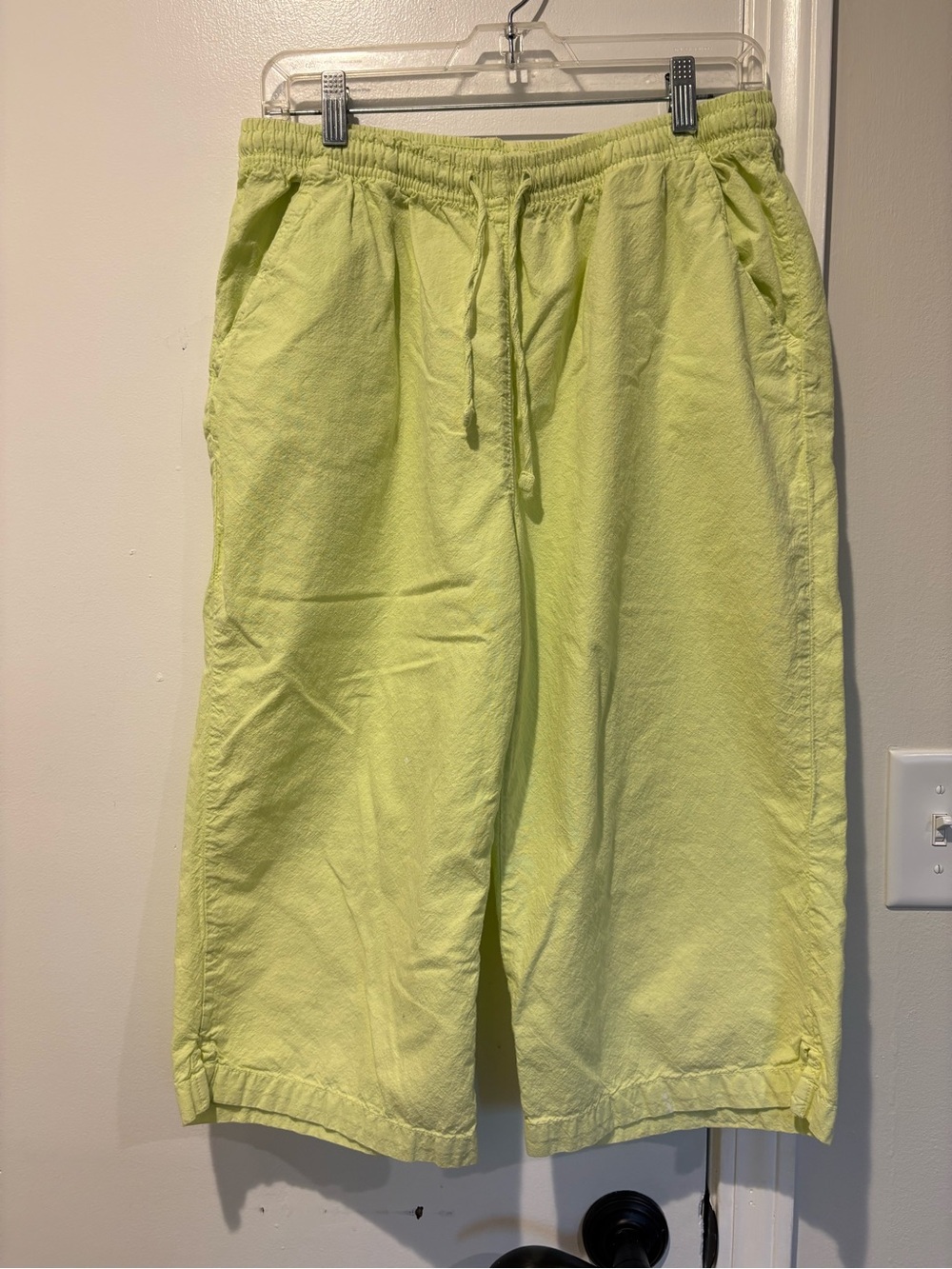 90s Loose-fit CB casual Neon Lime Cotton Drawstring Capris